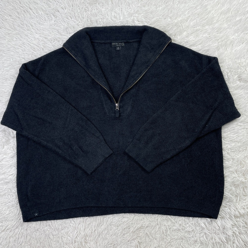 Barefoot Dreams Sweater Womens 3X Black 1/4 Zip Pullover Ribbed Mock Neck Ladies